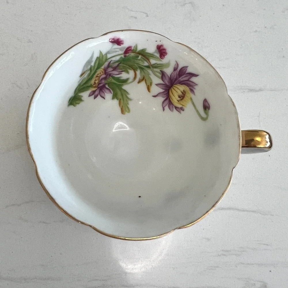 Vintage Halsey Fifth Japan Floral Porcelain Teacup Saucer Set Gold‎ Trim